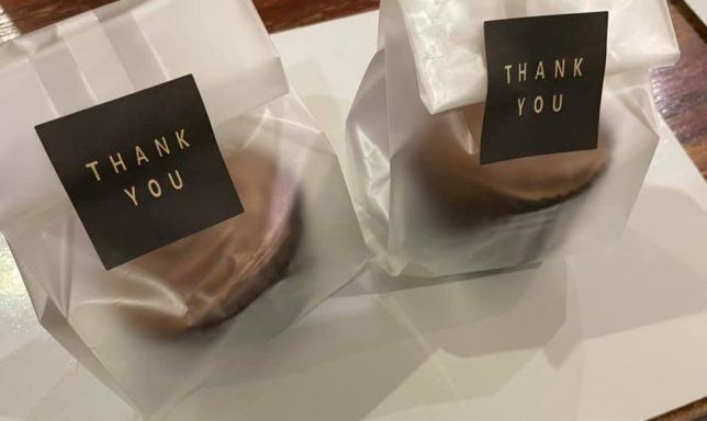 Whyte's Bakery Chocolate Cupcakes Two chocolate treats in clear packaging with "Thank You" labels.