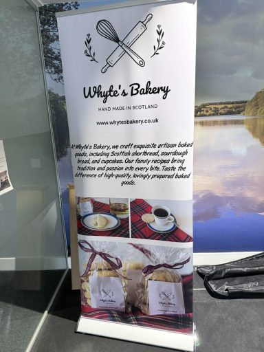 Whyte's Bakery Banner for Wright's Bakery featuring pastries and baked goods with contact details.